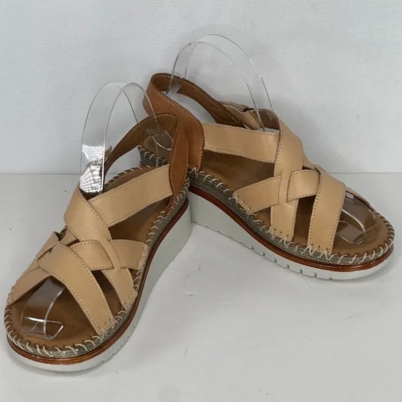 Spring Step Tan and Camel Leather Sandal Wedge - Picture 5 of 12
